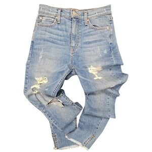 Comune Distressed High Rise Skinny Jeans Light Wash Raw Hem Made in USA Size 25